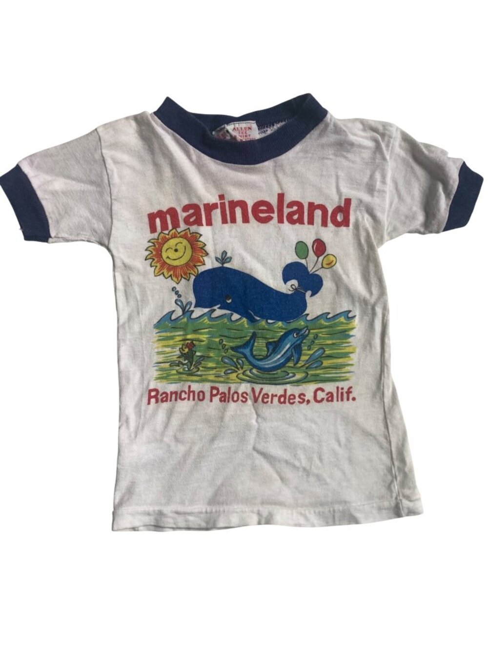 Vintage Marineland Rancho Palos Verdes Kids Ringer T Shirt Size 4 Whale Dolphin